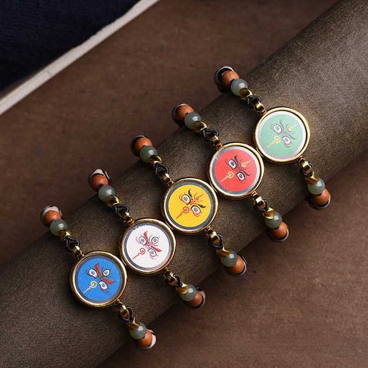 Tibetan Zakiram Thangka Pendant Hand-Painted Thangka Five-Way God Of Wealth, Eye-Catching And Multi-Treasure Bracelets For Men And Women.