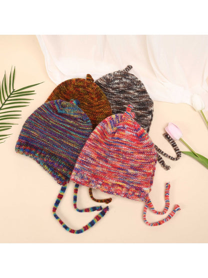 Haila - Rainbow Striped Knitted Beanie with Earflaps