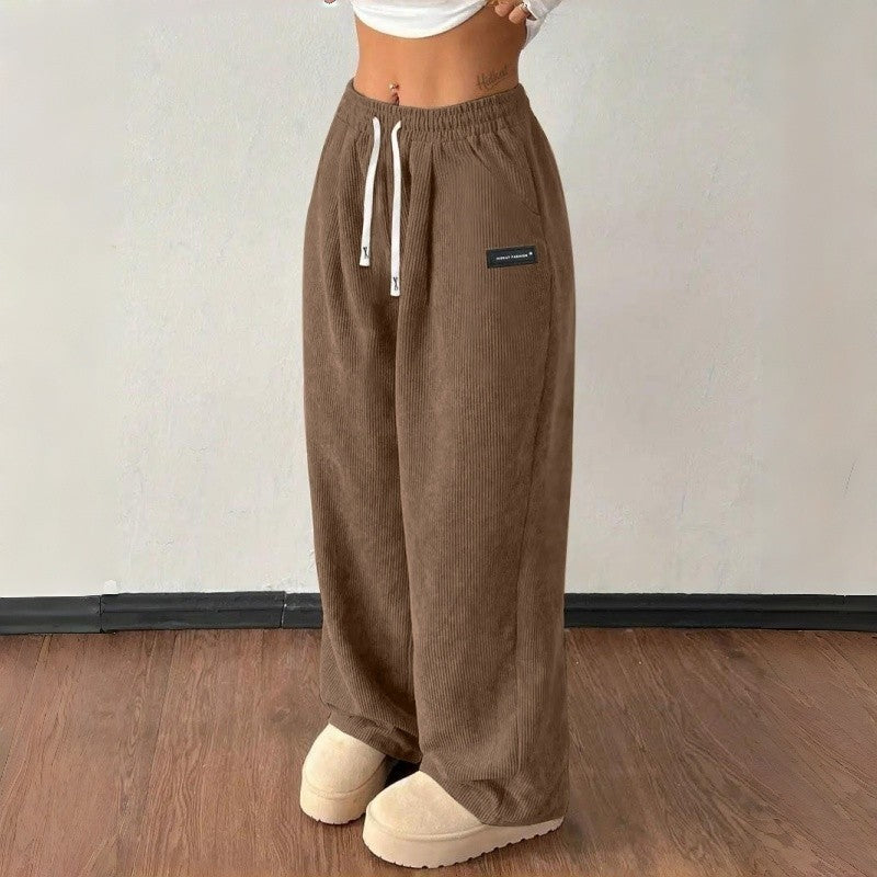 Solid Color Drawstring Casual Pants