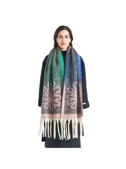 Scarvii - Tassel Scarf with Big Flower Jacquard Scarf