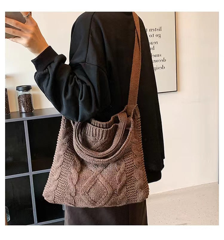 Crochet Tote Bag Checkerboard Knit Bag