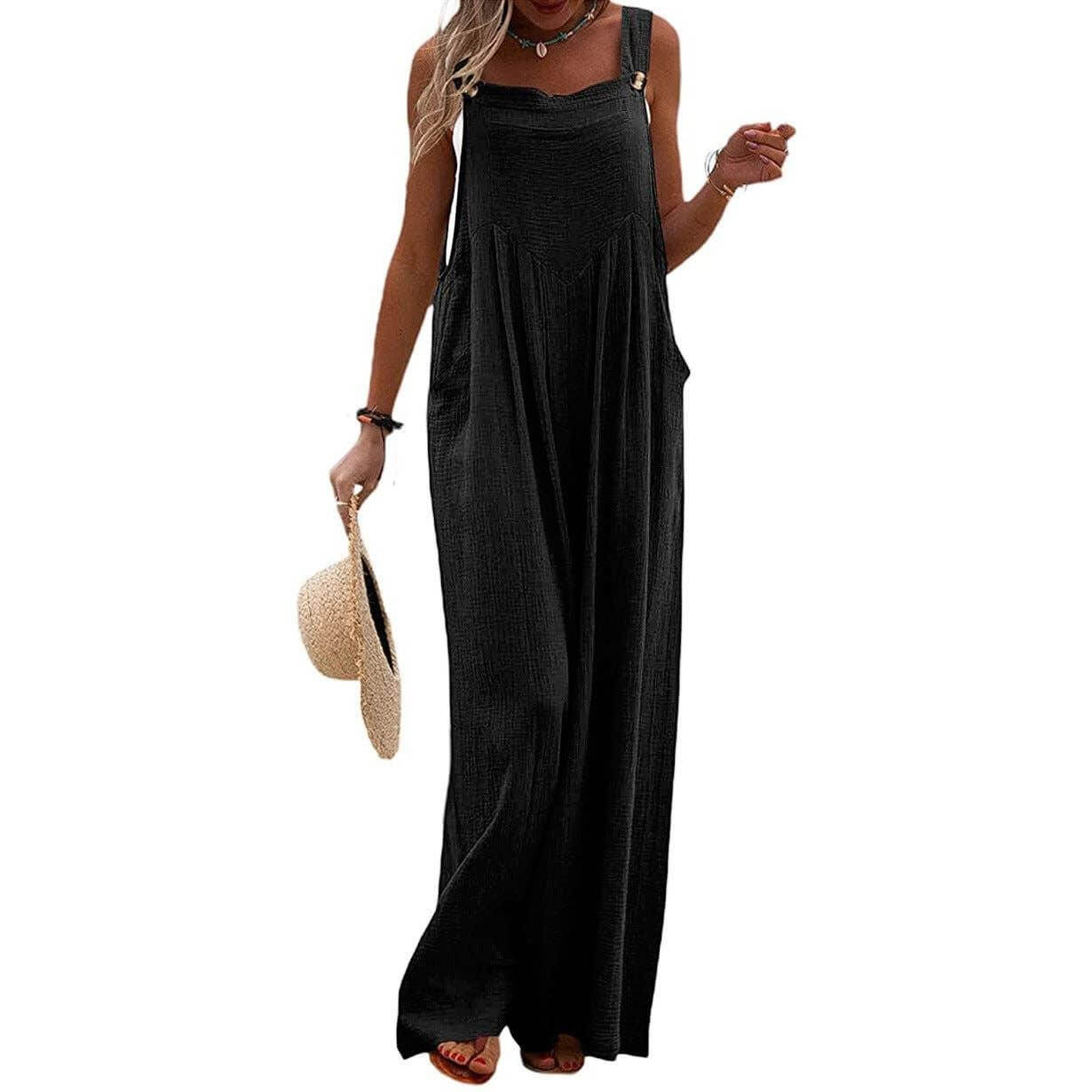 Solid Color Simple Button Jumpsuit