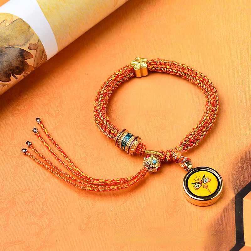 Hand-Painted Thangka Dharma Eye, God Of Wealth Eye, Tibetan Style Handwoven Bracelet