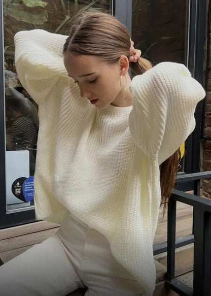 Round Neck Loose Knit Sweater For Women