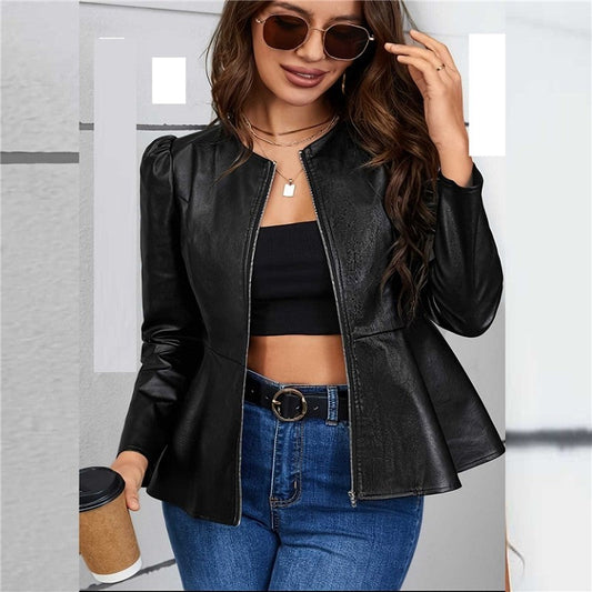 Fleece Lined Short Leather Blazer Jacket