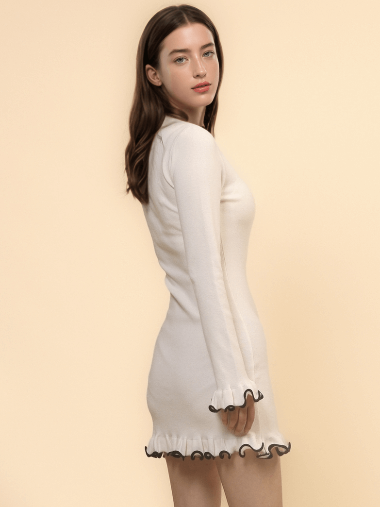 Floral Hem Slim Fit Sexy Knit Mini Dress