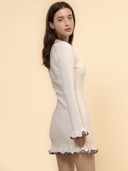 Floral Hem Slim Fit Sexy Knit Mini Dress