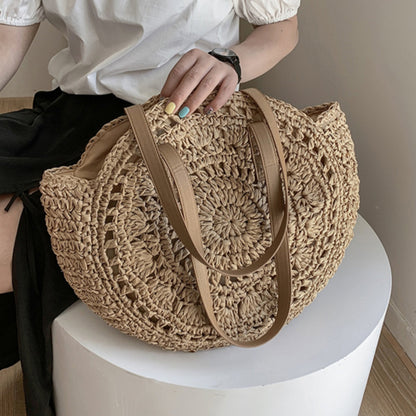 Cosbai - Round Hollow Woven Bag