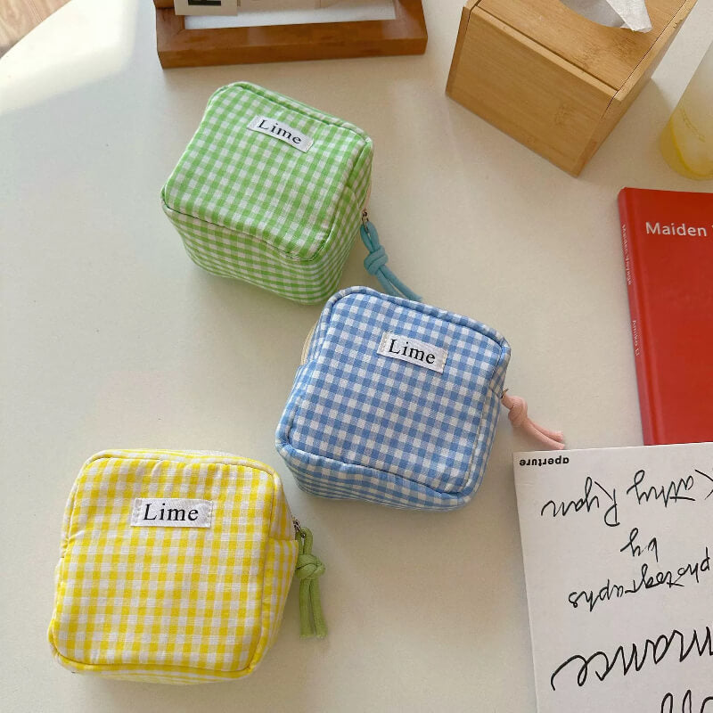Simple Color Block Plaid Coin Purse Wallets