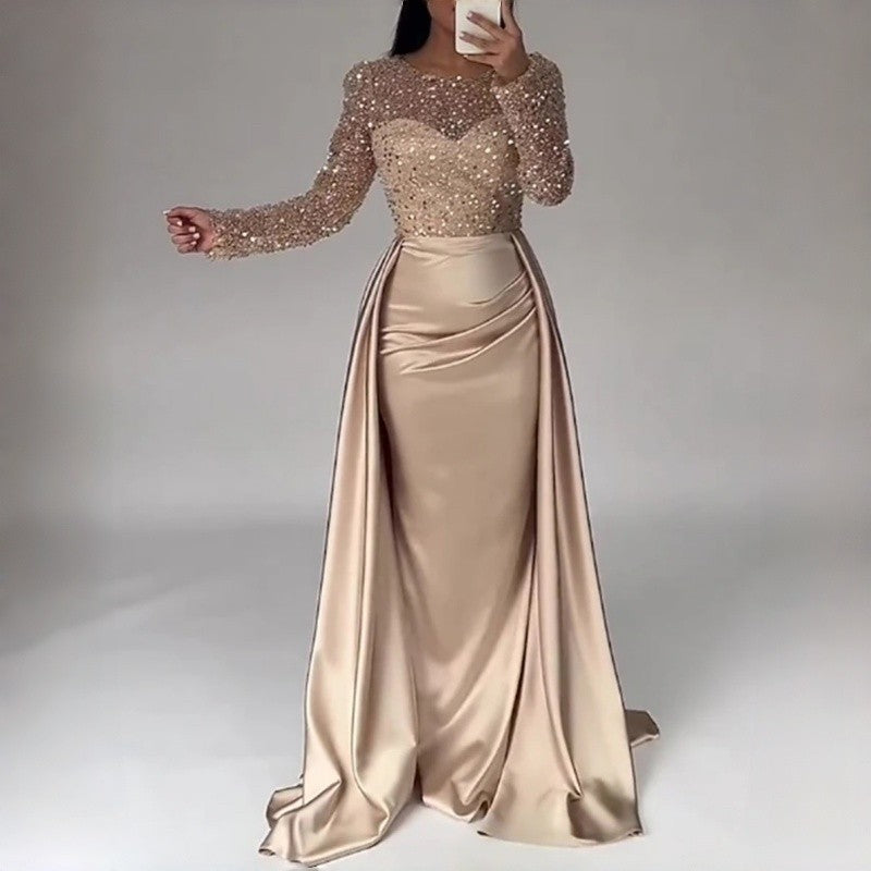 Long Sleeve Sequin Evening Gown