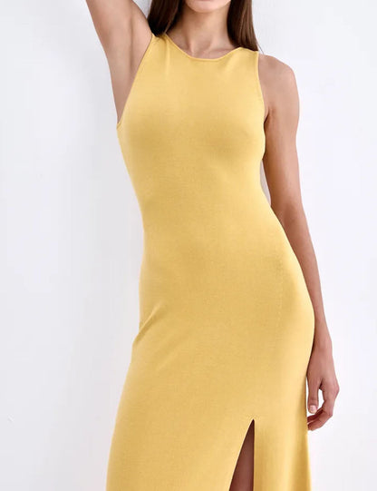 Sexy Solid Round Neck Sleeveless Maxi Dress
