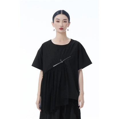 Vintage Mesh Zipper Short Sleeve T Shirt Women