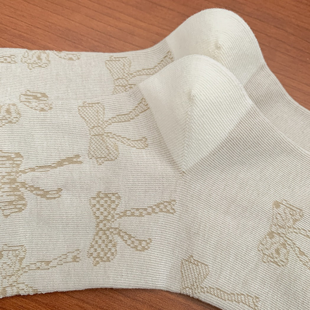 Rufia - Retro Doodle Bow Crew Socks - Sweet &amp; Stylish