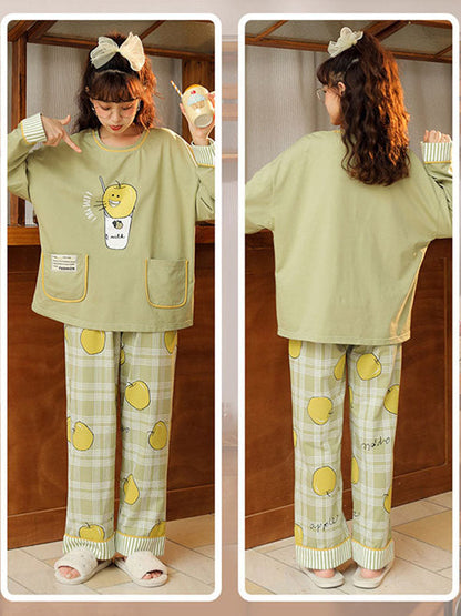 Comfortable Cartoon Printed Long Sleeve T-Shirt&Pants Pajama Set