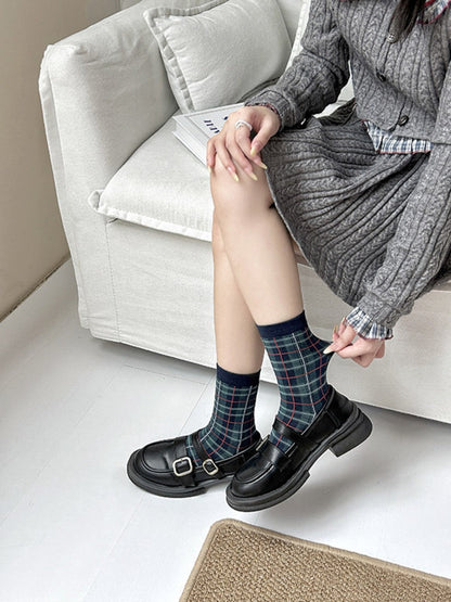 Rufia - Mid-Calf Capsule Socks with Plaid Patterns