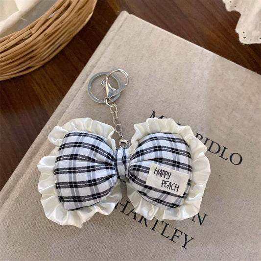 Vintage Plaid Bow Keychain Bag Charm