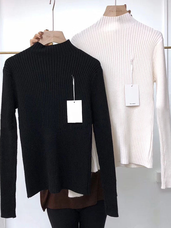 9 Colors Knitting Split-Joint Solid Color High-Neck Sweater