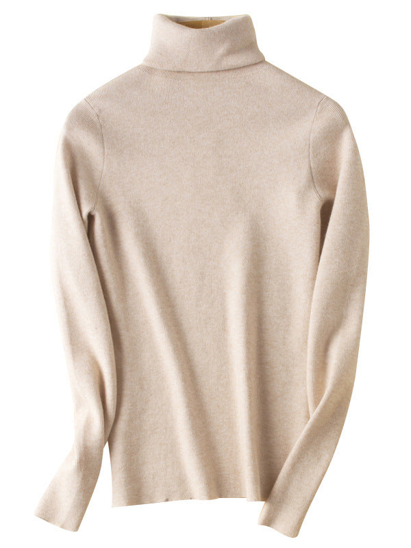 Simple Skinny Solid Color High-Neck Sweater Tops Pullovers