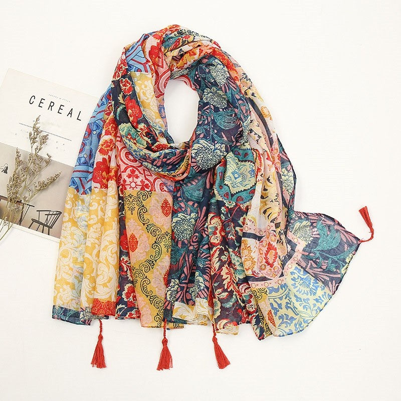 Fashion Colorful Printed Fringe Scarf