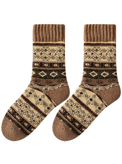 Rufia - Thick Bohemian Pattern Mid-Calf Socks - Soft &amp; Warm