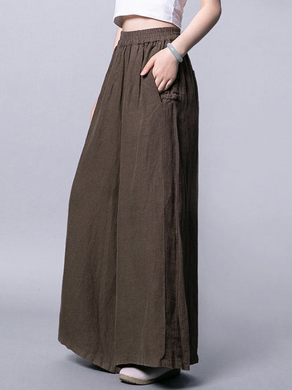 Ramie Cotton High-Waist Plus Size Loose Wide-Leg Casual Pants
