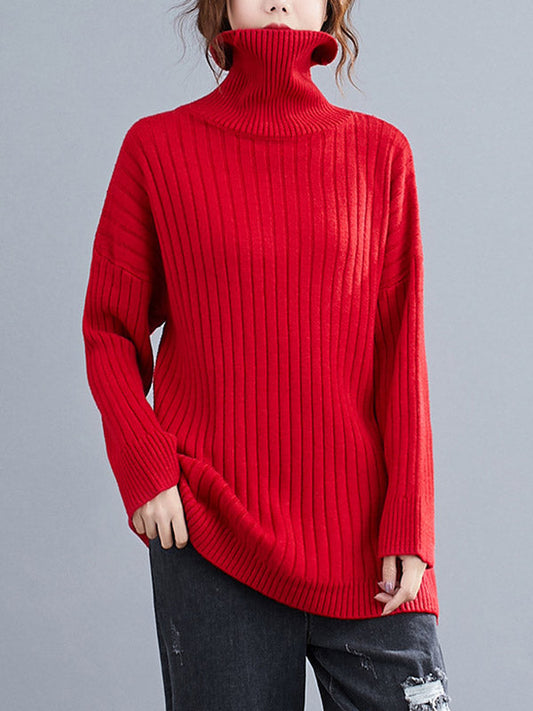 Simple Solid Color High-Neck Long Sleeves Sweater Top