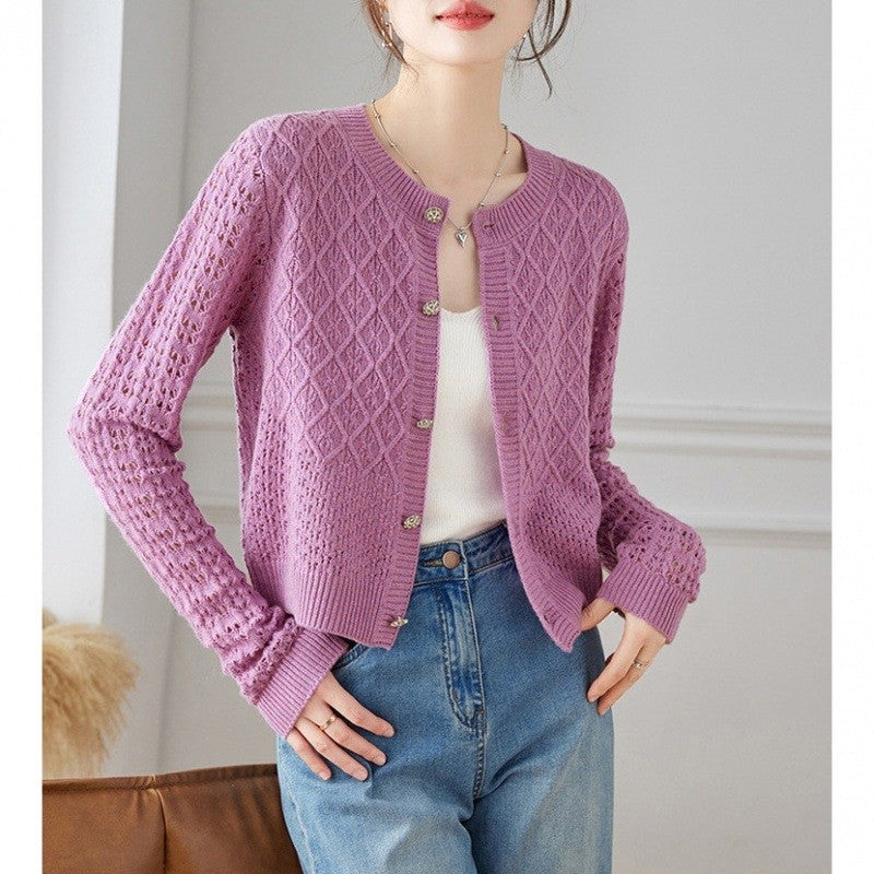 Elegant Hollow Knit Sweater Coat