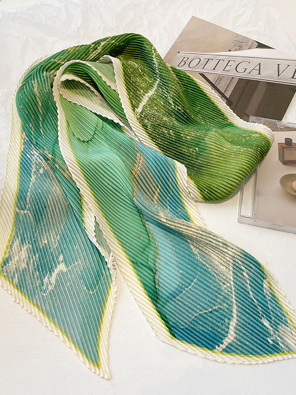 Vintage Tie-Dyed Silk Imitation Pleated Scarf