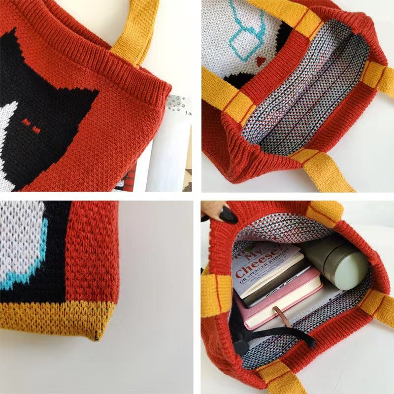 Crochet Tote Bag Cartoon Wool Woven Bag