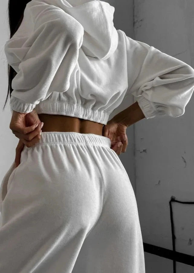 Zip-Up Hoodie Two-Piece Set Cotton Blend