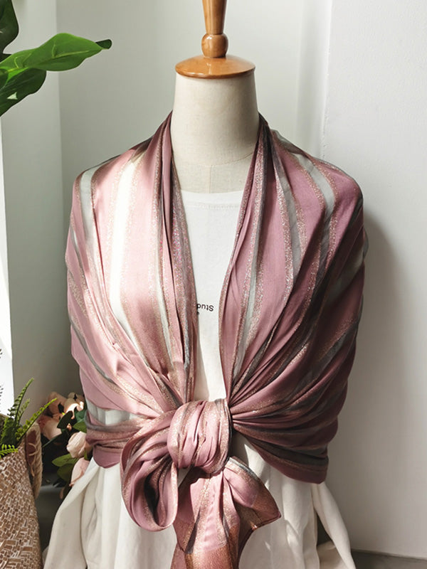 Contrast Colors Striped Light Maturity Silk Scarf&Shawl