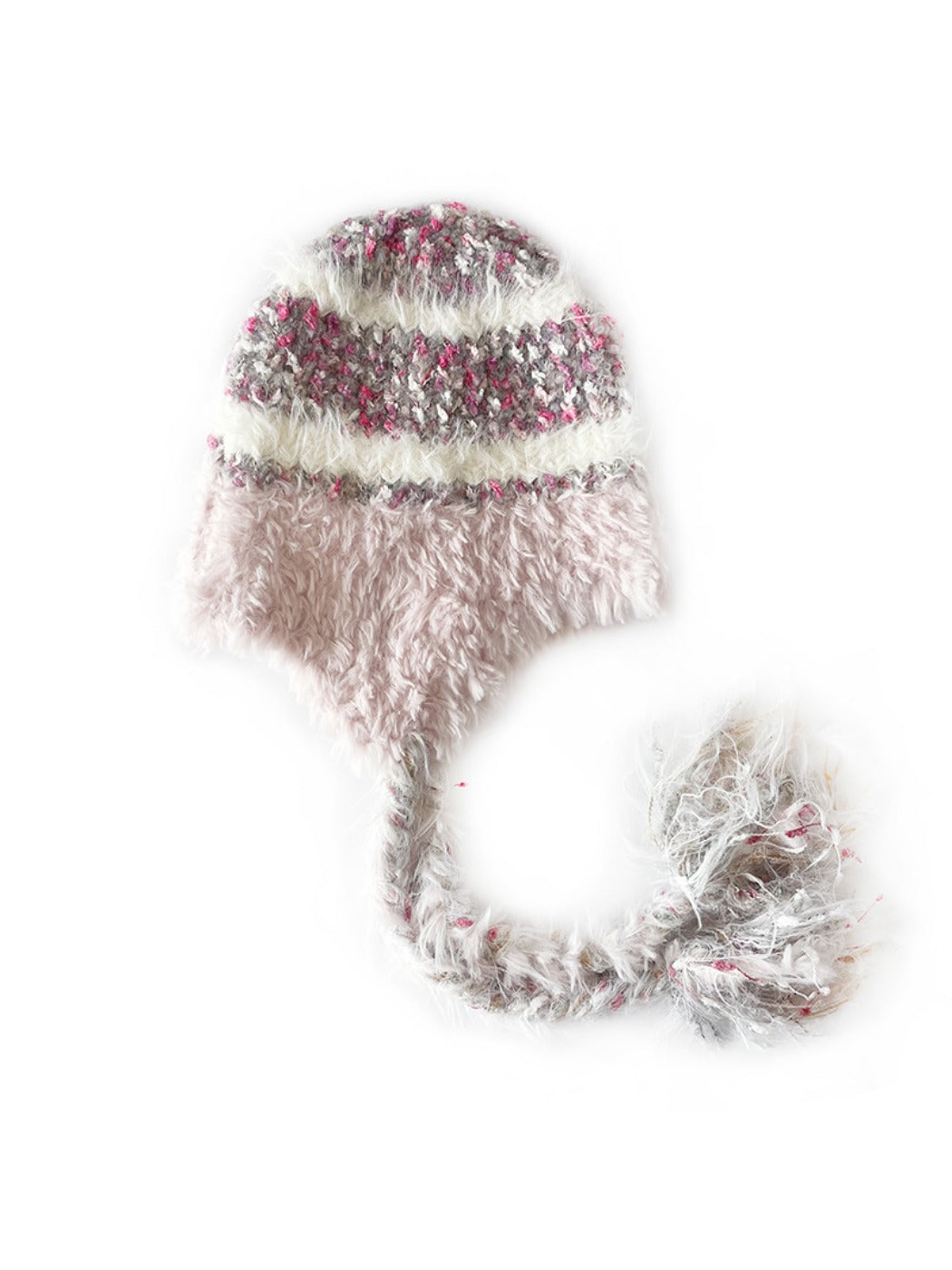 Haila - Minimalist Color-Block Knitted Beanie with Tassel Braids