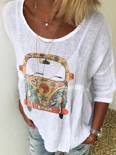 Autumn T-Shirt With Round Collar Printing