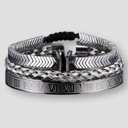 Sky Madrid Stainless Steel Roman Crown Bracelet Set (3 Pcs)