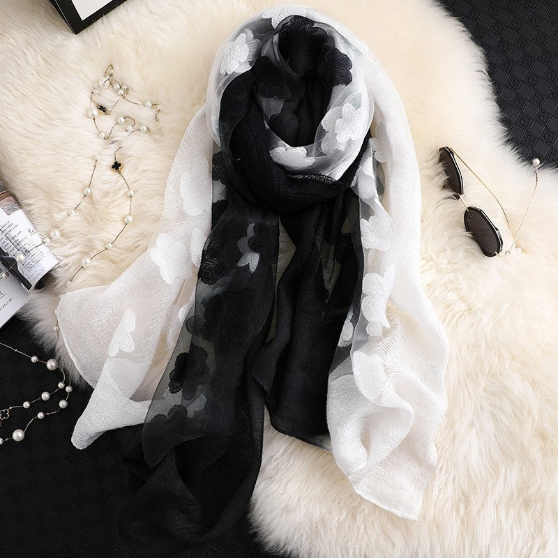 Women's Long Gradient Shawl: Sun-Protective Silk Scarf  Fashion Warm Neck Warmer