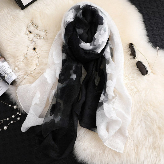 Women's Long Gradient Shawl: Sun-Protective Silk Scarf  Fashion Warm Neck Warmer