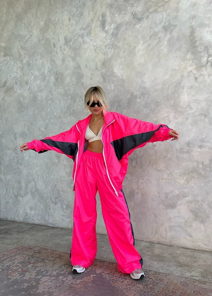 Polyester Windbreaker Set With Contrast Panels
