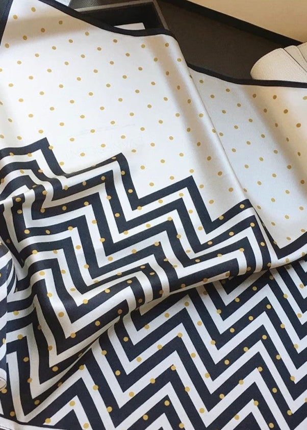 Silk Square Scarf Polka Dot Chevron Design