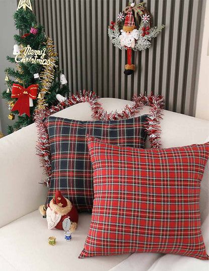 Vintage Christmas Plaid Throw Pillow Covers
