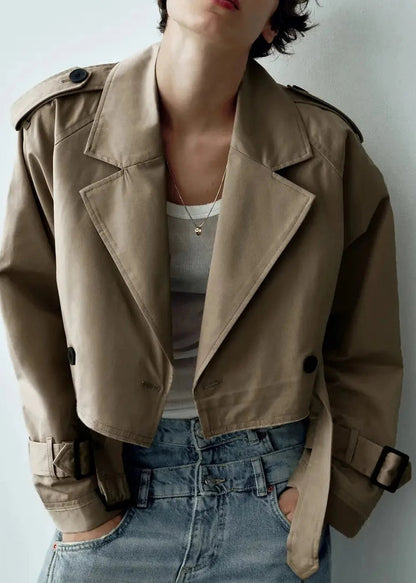 Cropped Windbreaker Jacket Lightweight Brown Fabric