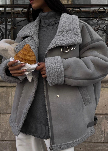 Shearling Aviator Jacket With Buckle Accents