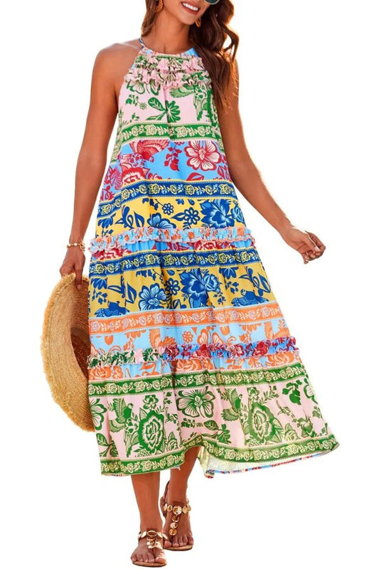 Women's Halter Neck Floral Print Vacation Dress