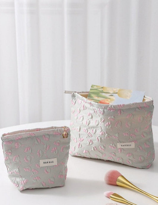 Simple Floral Jacquard Sweet Cosmetic Bag