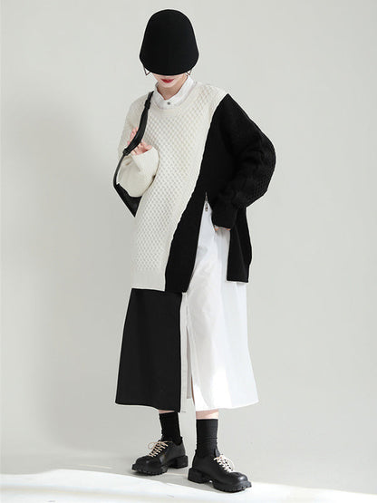 Urban Loose Contrast Color Split-Joint Sweater Top