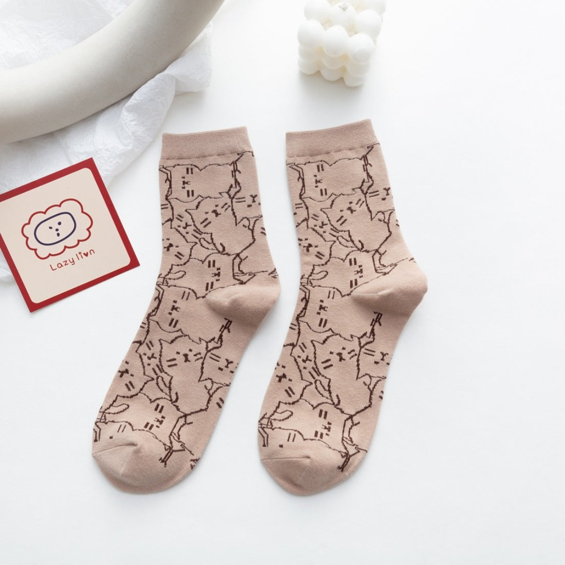 Rufia - Cartoon Cat Mid-Calf Socks