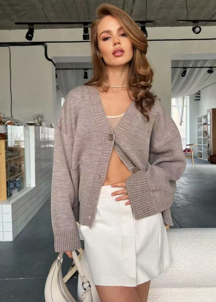 Oversized Knit Button Cardigan Brown Soft Fabric