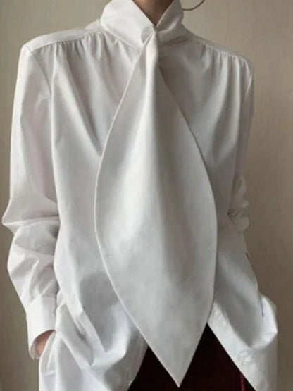 Long Sleeves Loose Solid Color High-Neck Blouses&Shirts Tops