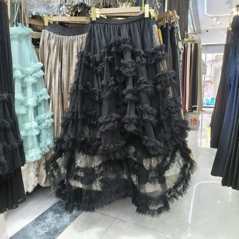 Polyester Tulle Flounce Puff Skirt Paneled