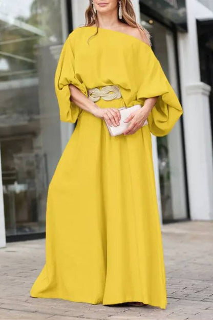 Skew Neck Lantern Sleeve Top \u0026 Wide Leg Pants Set