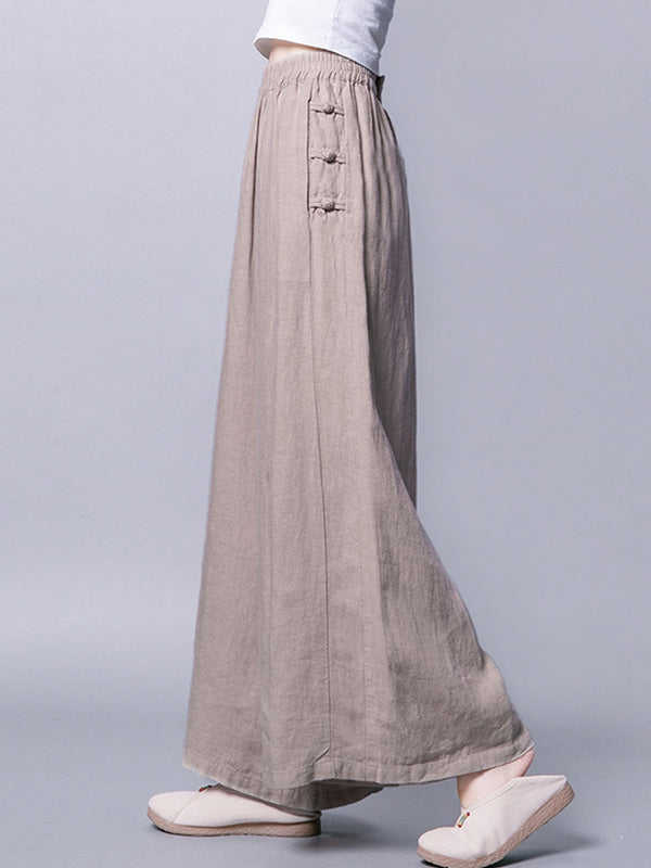 Ramie Cotton High-Waist Plus Size Loose Wide-Leg Casual Pants